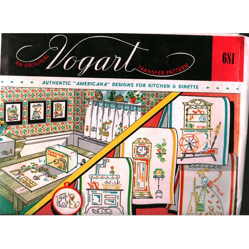 Vintage Vogart 681 Americana Embroidery Transfer Pattern Kitchen Decor Motifs